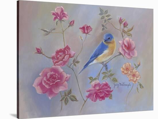 Blue Bird in Roses-Judy Mastrangelo-Stretched Canvas