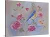 Blue Bird in Roses-Judy Mastrangelo-Stretched Canvas