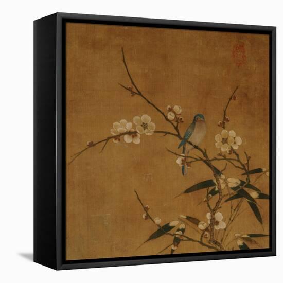 Blue Bird on a Plum Branch with Bamboo (13th/14th Century)-null-Framed Stretched Canvas