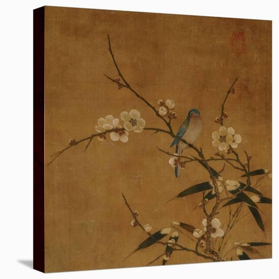 Blue Bird on a Plum Branch with Bamboo (13th/14th Century)-null-Stretched Canvas