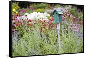 Blue Birdhouse in Flower Garden, Marion County, Illinois-Richard and Susan Day-Framed Stretched Canvas