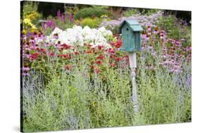 Blue Birdhouse in Flower Garden, Marion County, Illinois-Richard and Susan Day-Stretched Canvas