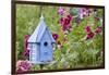 Blue Birdhouse Near Hollyhocks. Marion, Illinois, Usa-Richard ans Susan Day-Framed Photographic Print