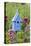 Blue Birdhouse Near Hollyhocks. Marion, Illinois, Usa-Richard ans Susan Day-Stretched Canvas