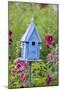 Blue Birdhouse Near Hollyhocks. Marion, Illinois, Usa-Richard ans Susan Day-Mounted Photographic Print