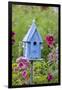 Blue Birdhouse Near Hollyhocks. Marion, Illinois, Usa-Richard ans Susan Day-Framed Photographic Print