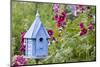 Blue Birdhouse Near Hollyhocks. Marion, Illinois, Usa-Richard ans Susan Day-Mounted Premium Photographic Print