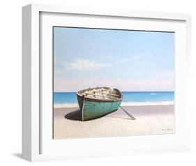 Blue Boat on Beach-Zhen-Huan Lu-Framed Art Print