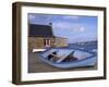 Blue Boat on Shore with the Harbour of Le Fret Behind, Brittany, France, Europe-Thouvenin Guy-Framed Photographic Print