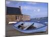 Blue Boat on Shore with the Harbour of Le Fret Behind, Brittany, France, Europe-Thouvenin Guy-Mounted Photographic Print