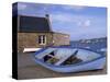 Blue Boat on Shore with the Harbour of Le Fret Behind, Brittany, France, Europe-Thouvenin Guy-Stretched Canvas