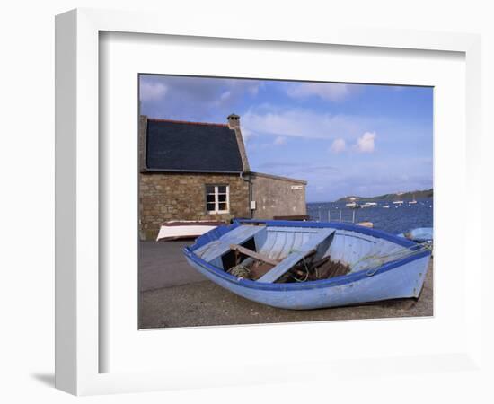 Blue Boat on Shore with the Harbour of Le Fret Behind, Brittany, France, Europe-Thouvenin Guy-Framed Photographic Print