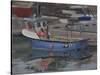 Blue Boat with Red Flag, Padstow, January-Tom Hughes-Stretched Canvas