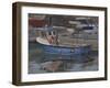 Blue Boat with Red Flag, Padstow, January-Tom Hughes-Framed Giclee Print