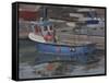 Blue Boat with Red Flag, Padstow, January-Tom Hughes-Framed Stretched Canvas