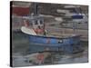 Blue Boat with Red Flag, Padstow, January-Tom Hughes-Stretched Canvas