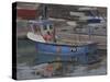 Blue Boat with Red Flag, Padstow, January-Tom Hughes-Stretched Canvas