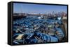 Blue Boats in Port and Nearby, Essaouira, Morocco-Natalie Tepper-Framed Stretched Canvas