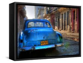 Blue Car in Havana, Cuba, Caribbean-Nadia Isakova-Framed Stretched Canvas