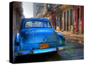 Blue Car in Havana, Cuba, Caribbean-Nadia Isakova-Stretched Canvas