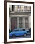 Blue Car Parked Outside a Shabby House in Old Havana, Cuba, West Indies, Central America-Mawson Mark-Framed Photographic Print