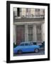 Blue Car Parked Outside a Shabby House in Old Havana, Cuba, West Indies, Central America-Mawson Mark-Framed Photographic Print