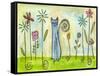 Blue Cat in the Flower Garden-Wyanne-Framed Stretched Canvas