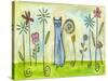 Blue Cat in the Flower Garden-Wyanne-Stretched Canvas