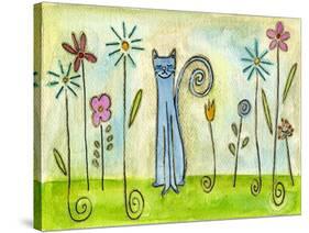 Blue Cat in the Flower Garden-Wyanne-Stretched Canvas