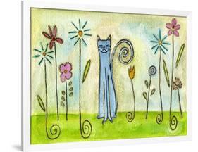 Blue Cat in the Flower Garden-Wyanne-Framed Giclee Print