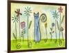 Blue Cat in the Flower Garden-Wyanne-Framed Giclee Print