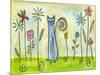 Blue Cat in the Flower Garden-Wyanne-Mounted Giclee Print