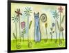 Blue Cat in the Flower Garden-Wyanne-Framed Giclee Print