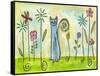 Blue Cat in the Flower Garden-Wyanne-Framed Stretched Canvas