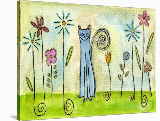 Blue Cat in the Flower Garden-Wyanne-Stretched Canvas
