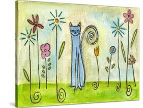 Blue Cat in the Flower Garden-Wyanne-Stretched Canvas