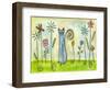 Blue Cat in the Flower Garden-Wyanne-Framed Premium Giclee Print