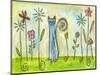 Blue Cat in the Flower Garden-Wyanne-Mounted Premium Giclee Print