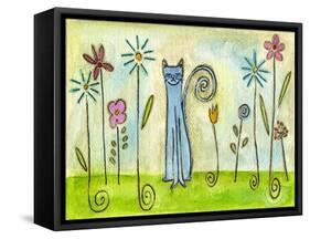 Blue Cat in the Flower Garden-Wyanne-Framed Stretched Canvas