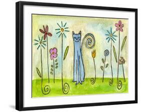 Blue Cat in the Flower Garden-Wyanne-Framed Giclee Print