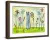 Blue Cat in the Flower Garden-Wyanne-Framed Giclee Print