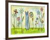 Blue Cat in the Flower Garden-Wyanne-Framed Giclee Print