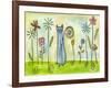 Blue Cat in the Flower Garden-Wyanne-Framed Giclee Print