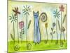 Blue Cat in the Flower Garden-Wyanne-Mounted Giclee Print