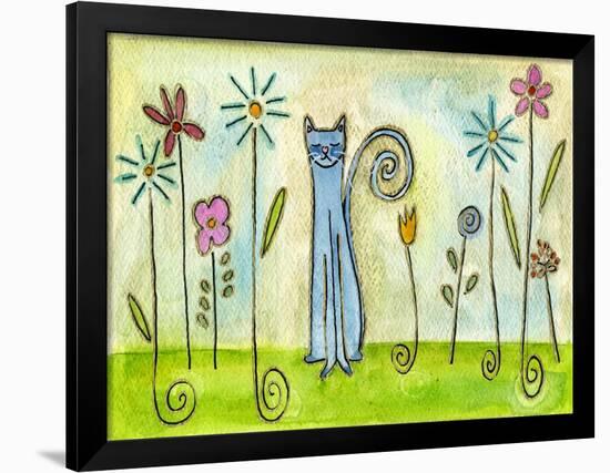 Blue Cat in the Flower Garden-Wyanne-Framed Giclee Print