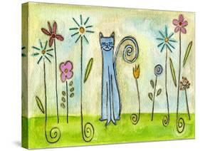 Blue Cat in the Flower Garden-Wyanne-Stretched Canvas