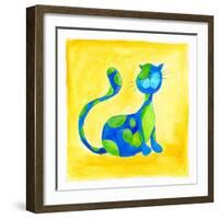 Blue Cat with Green Spots-null-Framed Giclee Print