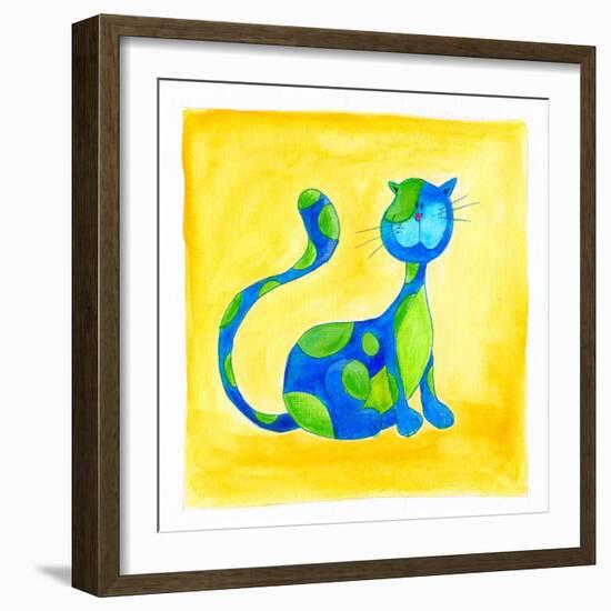 Blue Cat with Green Spots-null-Framed Giclee Print