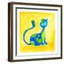 Blue Cat with Green Spots-null-Framed Giclee Print