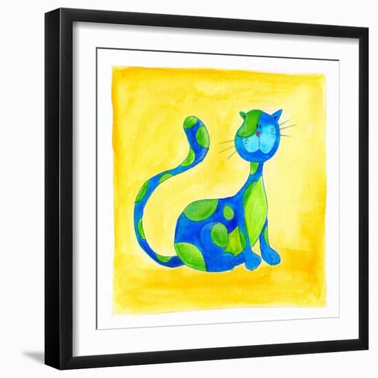 Blue Cat with Green Spots-null-Framed Giclee Print